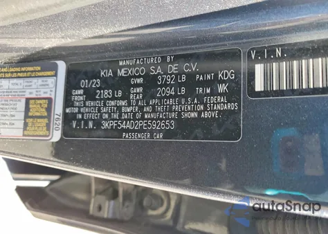 2023 Kia Forte Gt Line from USA, damaged, VIN 3KPF54AD2PE592653